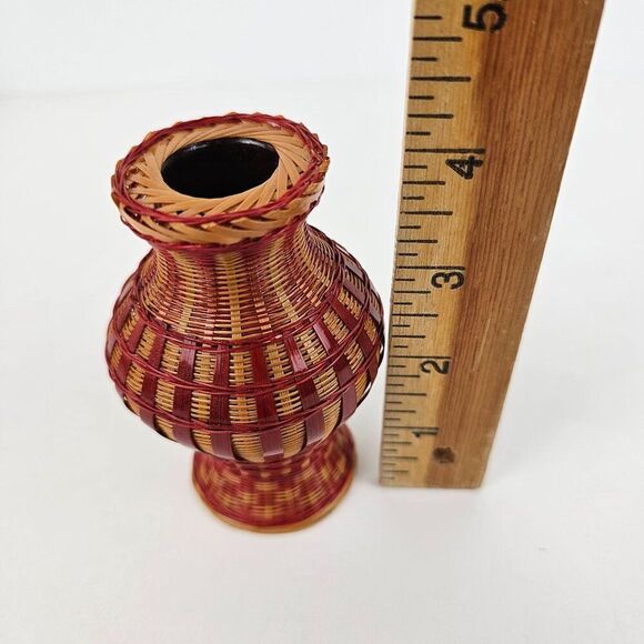Shanghai Handicrafts Miniature Vase Woven Wicker Rattan‎ Bamboo Basket Vtg Label - Picture 8 of 9